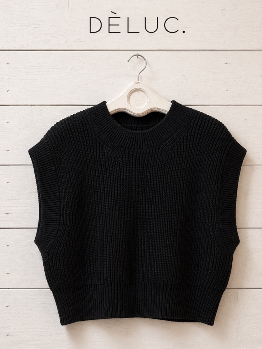 DÈLUC – Black Knit Sleeveless Sweater (S)